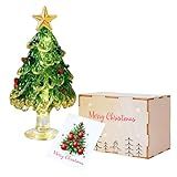 Blown Glass Christmas Tree Figurine Gifts For Women, Miniature Crystal Tree, Last Minute Gifts, Green Glass Sculpture For Tabletop Decor, Christmas Stocking Stuffers - Handmade 3.1" - Ready-To-Gift