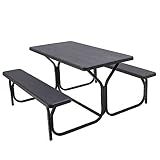 GIANTEX Picnic Table Bench Set Outdoor Camping All Weather Metal Base Wood-Like Texture Backyard Poolside Dining Party Garden Patio Lawn Deck Large Camping Picnic Tables for Adult (Black)