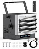 InoKraft 7,500W Electric Garage Heater, Wire: 8 AWG, Plug: NEMA 14-50P, Remote, Ceiling Mount, Digital Thermostat, 240 Volt, 24-Hour Timer, Overheat Protection, ECO Mode, Ideal for Garage