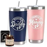Pregnancy Gifts for New Parents, Mommy and Daddy 20Oz Tumbler Set, Cool Gifts Set Ideas for Couples,First Time Moms Dad to Be, New Parents on Mother's Day Father's Day Christmas Gift(Pink & Navy Blue)