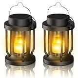 Solar Lantern Outdoor Indoor Use – Hanging Solar Lights with Realistic Flickering Flameless Candle, Weatherproof for Garden Decor, Patios, Trees, and Lawns (Black, 2 Pack)