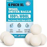 Wool Dryer Balls - Smart Sheep 6-Pack - XL Premium Natural Fabric Softener Award-Winning - Wool Balls Replaces Dryer Sheets - Wool Balls for Dryer - Laundry Balls for Dryer, 6 Count (Pack of 1)