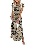WIHOLL Cap Sleeve Crewneck Tshirts Maxi Dresses for Women 2026 Elegant Classy Floral Dress with Pockets Spring Dresses Work Teacher Outfits Vacation Resort Wear L