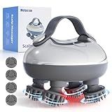 Portable Electric Scalp Massager - Rechargeable IPX7 Waterproof Heated Scalp Massager w/ 100 Kneading Nodes, 3 Speed Modes, 2 Massage Styles, 8 Claws for Scalp/Body Massage & Face Cleaning (Silver）