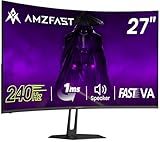 Amzfast 27 inch 240Hz Curved Gaming Monitor, FHD 1080P Monitor Gaming with Upgraded Built-in Speakers, MPRT 1ms with Fast VA Panel | 130% sRGB, 4000:1,1500R | 12 Months Warranty Exchange
