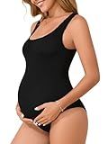 Summer Mae Seamless Maternity One Piece Swimsuit One Size Fits S-XL Bathing Suit Ribbed U-Shaped Back Pregnancy Swimwear Black