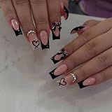 CTTHNBD Press on Nails Square, Medium, Black French Tip Fake Nails