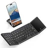kidopire Foldable Bluetooth Keyboard with Touchpad, Wireless Folding Portable Keyboards with Stand Holder, Ultra Slim Travel Keyboard for Android Windows iOS Tablet, Pocket-Sized, Black