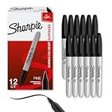 Sharpie Permanent Markers, Fine Tip, Black, 12 Count - Quick Drying, Fade Resistant, For Wood, Plastic, Paper, Metal, And More