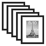 upsimples 8x10 Picture Frame Set of 5, Display Pictures 5x7 with Mat or 8 x 10 Without, Wall Gallery Photo Frames, Black