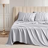 Vipfree Queen Sheet Set, 100% Rayon Derived from Bamboo, 4-Piece, 16 Inch Deep Pockets, Cooling Sheets for Queen Size Bed Set, Breathable & Silky Soft, Hotel Bedding Sheets & Pillowcases, Gray