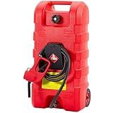 15-Gallon Gas Can With Manual Pump – Portable Fuel Caddy With 10FT Hose, Wheels & Leak-Proof Design – for Gasoline, Diesel, Lawn Mowers, Cars, Boats, ATVs