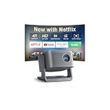 【Now with Netflix & 3000ANSI】Smart 4K Projector with WiFi and Bluetooth, VISSPL 3D Dolby Audio and Auto Focus Portable Outdoor Projector, Movie Home Theater Projectors for Bedroom/Ceiling