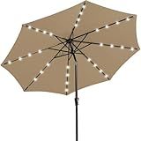 JEAREY 9FT Outdoor Patio Umbrella with Solar Lights, LED Lighted Pool Umbrella with Tilt and Crank, Outdoor Table Umbrellas for Deck, Yard & Market (Beige)