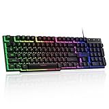 GEODMAER 104 Keys Gaming Keyboard, Full Size LED Backlit Wired Keyboard with Multimedia Keys, Anti-Ghosting, Spill-Resistant Membrane Gaming Keyboard for PC Laptop