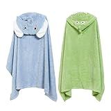 BESVIP Toddler Hooded Bath Towel 31X47 Unisex Baby Bath Towels Absorbent Soft Boys Girls Bath Towel 2-Pack Bathrobe Kids Shower Towel Set Gift for Babies, Infant, Newborn Essential (Green + Blue)