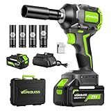 WorkBless 1/2 Impact Gun, 850Nm (630Ft-lbs) High Torque Brushless, Cordless Impact Wrench with 20V 4Ah Battery, 3-Speed, 4 Cr-V Sockets, LED Light, Variable Speeds for Car Tire, Mower