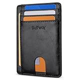Buffway Slim Minimalist Front Pocket RFID Blocking Leather Wallets for Men and Women - Alaska Black