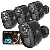 Rraycom 4Pack 5G/2.4G Security Cameras Wireless Outdoor,2K Battery Powered AI Motion Detection Siren Alarm WiFi Home Indoor Camera, Color Night Vision, 2-Way Talk, Waterproof, Works w/Alexa, Cloud/SD
