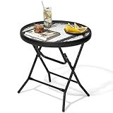 JOINHOM Outdoor Side Table - Small Patio End Table All Weather, Patio Furniture Sets and Outside Furniture for Pool, Balcony, Deck, Porch, Black