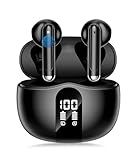 Wireless Earbuds, Bluetooth 5.4 Headphones HiFi Stereo, Ear Buds with 50H Playback, LED Display Wireless Earphones Clear Calls, IP7 Waterproof, Bluetooth Earbuds for Laptop/Phones/Sports, Black