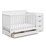 Graco Hadley 5-in-1 Convertible Crib & Changer (White) – GREENGUARD Gold Certified, Fits Standard Crib Mattress, Converts to Toddler Bed and Full Bed, 4 Adjustable Mattress Heights