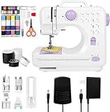 Portable sewing machine for beginners with 12 stitch options, 2-speed foot pedal, LED light, and 32-color thread kit, Great for kids and adults, perfect for mending and creative projects at home