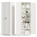 Teekyooly 70" Tall Storage Pantry Cabinet, Bathroom Floor Organizer Storage Cabinet with 2 Doors and 6 Adjustable Shelves, Standing Utility Cabinet for Dining Room, Food Storage and Kitchen, White