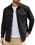 COOFANDY Mens Button Up Shirts Long Sleeve Work Shirts for Mens Shacket Lightweight Overshirts with Flap Pockets Black