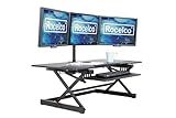 Rocelco 46" Large Height Adjustable Standing Desk Converter - Quick Sit Stand Up Triple Monitor Riser - Tall Gas Spring Assist Computer Workstation - Retractable Keyboard Tray - Black (R DADRB-46)