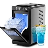 Kismile Ice Makers Countertop,26lbs in 24Hrs, Portable Ice Maker Machine with Self-Cleaning Function,Selectable Ice Size & Internal Lighting Desigh for Home/Kitchen/Bar