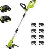 12" Cordless String Trimmer with 2 2.0Ah Battery and Charger, Electric Weed Wacker, Weed Eater Battery Powered, 20V Lawn Mower Lawn Edger, Auto Line Feed Grass Cutter Lightweight Garden Tools for Yard
