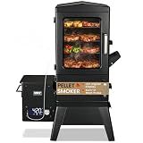 Pellet Smoker with Cover, Electric Wood Pellet Smoker Grill With Meat Probe and Hook, 616 Sq in Cooking Area LED Display Temperature Control, Outdoor Cooking, Patio, Garden Barbecue, (6.15)