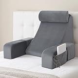 ENITYA Back Pillow for Bed Sitting Up,Reading Pillow with Armrests & Big Pockets for Adults,Upright Pillow for Resting,Watching TV,Nursing,Recovery,Gaming,Grey