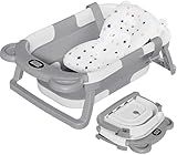 TPN Collapsible Baby Bathtub, Baby Bath Tub with Soft Cushion & Real-Time Thermometer, Baby Bathtub Infant to Toddler Tub (0-36 Months), Portable Travel Baby Tubs for Newborns (Grey)