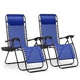 MoNiBloom Zero Gravity Chairs Set of 2 Outdoor Folding Patio Lounge Chairs for Outside Reclining Lawn Chairs Recliner Beach Chairs for Adults, Blue