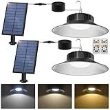 T-SUN Solar Shed Lights 2 Pack Solar Pendant Lights, Outdoor Indoor Garden Light with Remote 3000K/ 4000K/ 6000K, IP65 Waterproof for Barn Shed Shop Patio Garage Courtyard Balcony