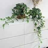 alyptus Fake Pothos Hanging Plants – 33" Set of 2 Faux Ivy Vines with Pots Realistic Silk Devil’s Ivy for Indoor Décor Low Maintenance Artificial House Plants for Home Bathroom or Office - Green
