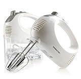 OVENTE 5-Speed Electric Hand Mixer with Stainless Steel Mixing Whisk, Snap-On Storage Case, Portable & Lightweight 150W Motor, Compact Handheld Mixer for Baking, Blending or Cooking, White HM151W