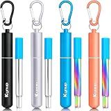 Kynup Reusable Metal Straws (4Packs), Collapsible Travel Drinking Straws with Cases, Cruise Ship Essentials, Cruise Must Haves with Silicone for Gifts (Blue-Black-Rose Gold-Silver)