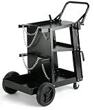 Holdwell S Welding Cart, 3-Tier Heavy Duty Welder Cart with 400LBS Load Capacity, 360° Swivel Wheels with Dual Cylinder Slots & Safety Chains, Rolling Cart for Welders & Plasma Cutters