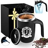 Initial Magnetic Stirring Coffee Mug Stainless Travel Cup Adult Men Guy Him Brother Dad Boyfriend Uncle Niece Best Friendship Grandpa Grandfather Husband Son Law Happy Birthday Cool Meaningful Gifts,J