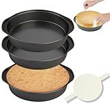 8" Round Cake Pan, 3PCS Nonstick Cake Pans with 100 PCS Parchment Paper, Carbon Steel Cake Baking Pans with Handle, Dishwasher Safe