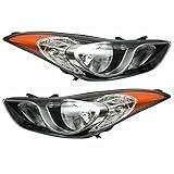 F CARFITTING 2011 2012 2013 Elantra Headlights,Headlight Assembly Compatible with Hyundai Elantra 2011-2013 Halogen Headlamp Repalcement Driver Passenger Side Chrome Housing Amber Reflector Clear Lens