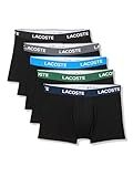 Lacoste Men's Cotton Stretch Essentials Trunks, 5-pack (Amazon Exclusives), Black/Graphite/Green/Kingdom/Navy Blue, Large