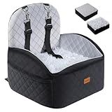 Gimars Reversible Dog Car Seat with Long & Short Plush Seat Cushion for Small/Medium Dogs Up to 40lbs, Detachable Washable Anti-Slip Dog Booster Seat with 5.9'' 28D Egg-Crate Foam, Safety Belt, S​