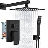 Aolemi Shower Faucet Set Rain Shower System with Handheld Spray Bathroom Shower Combo Rough-in Valve and Shower Trim Kit Included Matte Black 8 Inch Wall Mount Shower Head