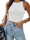 ATHMILE White Crop Tops for Women Double Lined Crop Tank Tops Casual Basic Shirts Sleeveless Workout Tops Going Out Tops