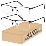 2 Pack Men's Half Frame Metal Reading Glasses , Mobile/Computer Reader