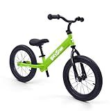 14 Inch Balance Bike for Kids 3-7 Year Old, No Pedals, Air Rubber Tires, Adjustable Height, Pedalless Bicycle for Boys, Girls, Green